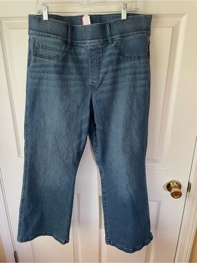 SPANX Jeans Size 1X Blue Wash Cropped Straight Leg Stretch Denim